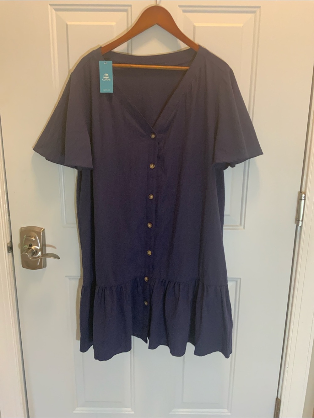 NWT Cupshe V-Neck Mini Dress with Short Flutter Sleeve In Navy Blue Size XXL